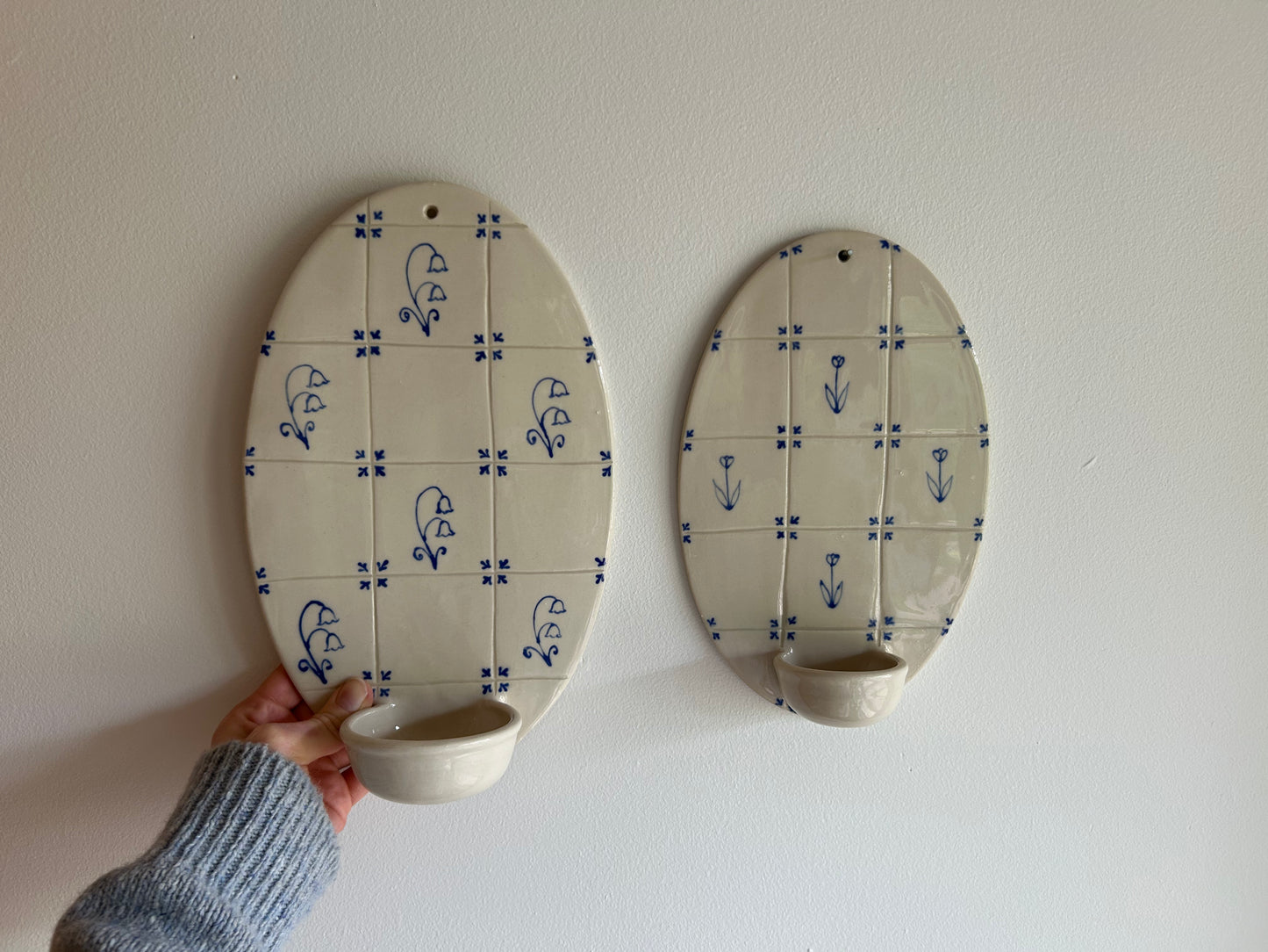 Delft Candle Oval Sconce - Bell Flower