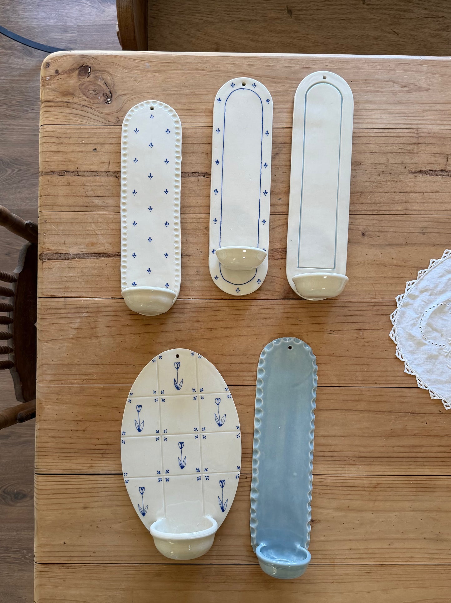 Cream and Baby Blue Sconce