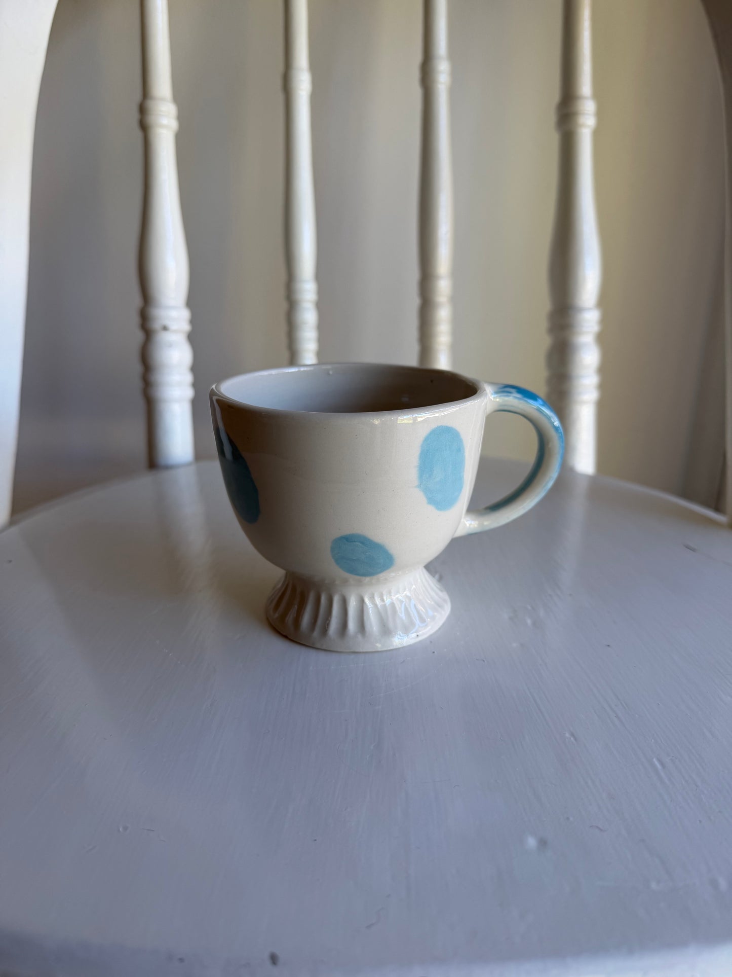 Blue and Cream Dot Teacup