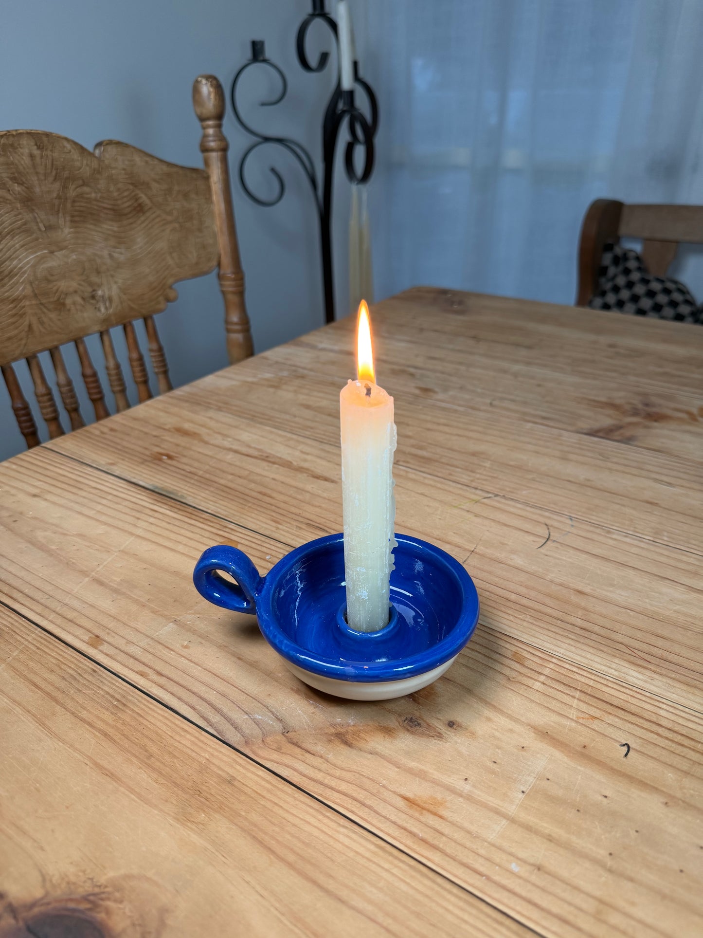Blue and Cream Candle Holder