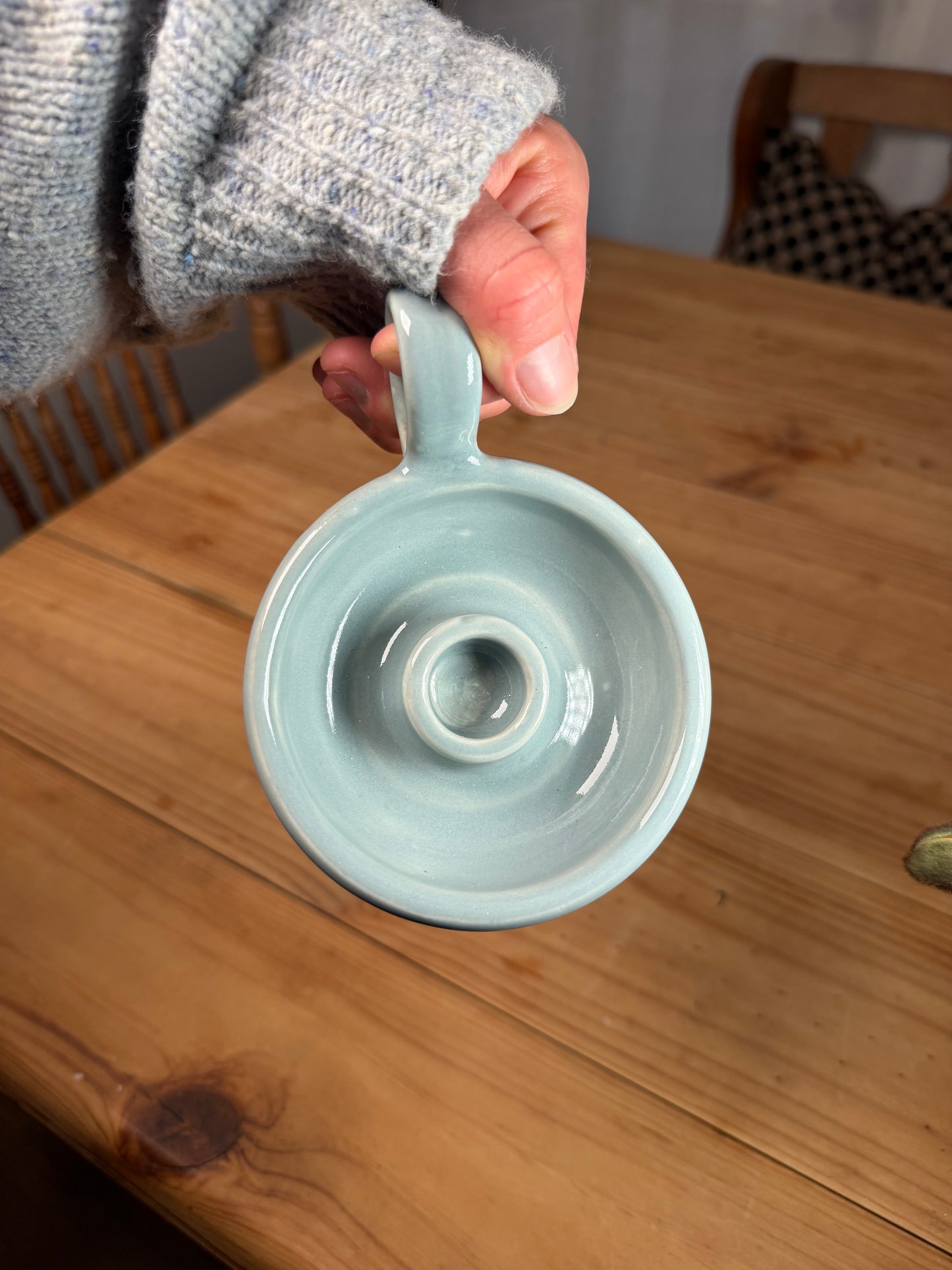 Sky Blue and Cocoa Stripe Candle Holder