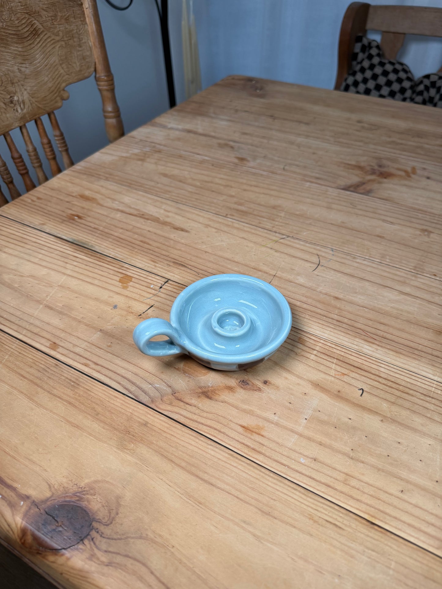 Sky Blue and Cocoa Stripe Candle Holder