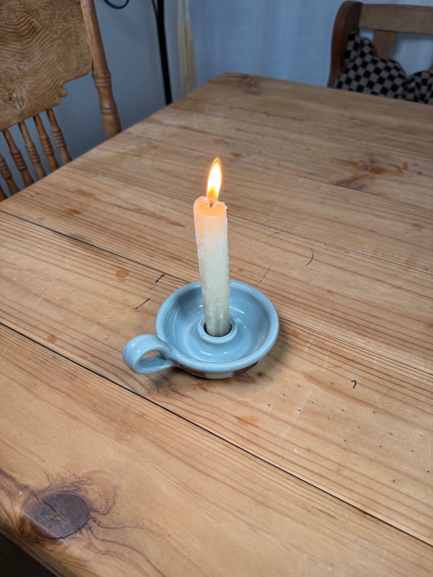 Sky Blue and Cocoa Stripe Candle Holder