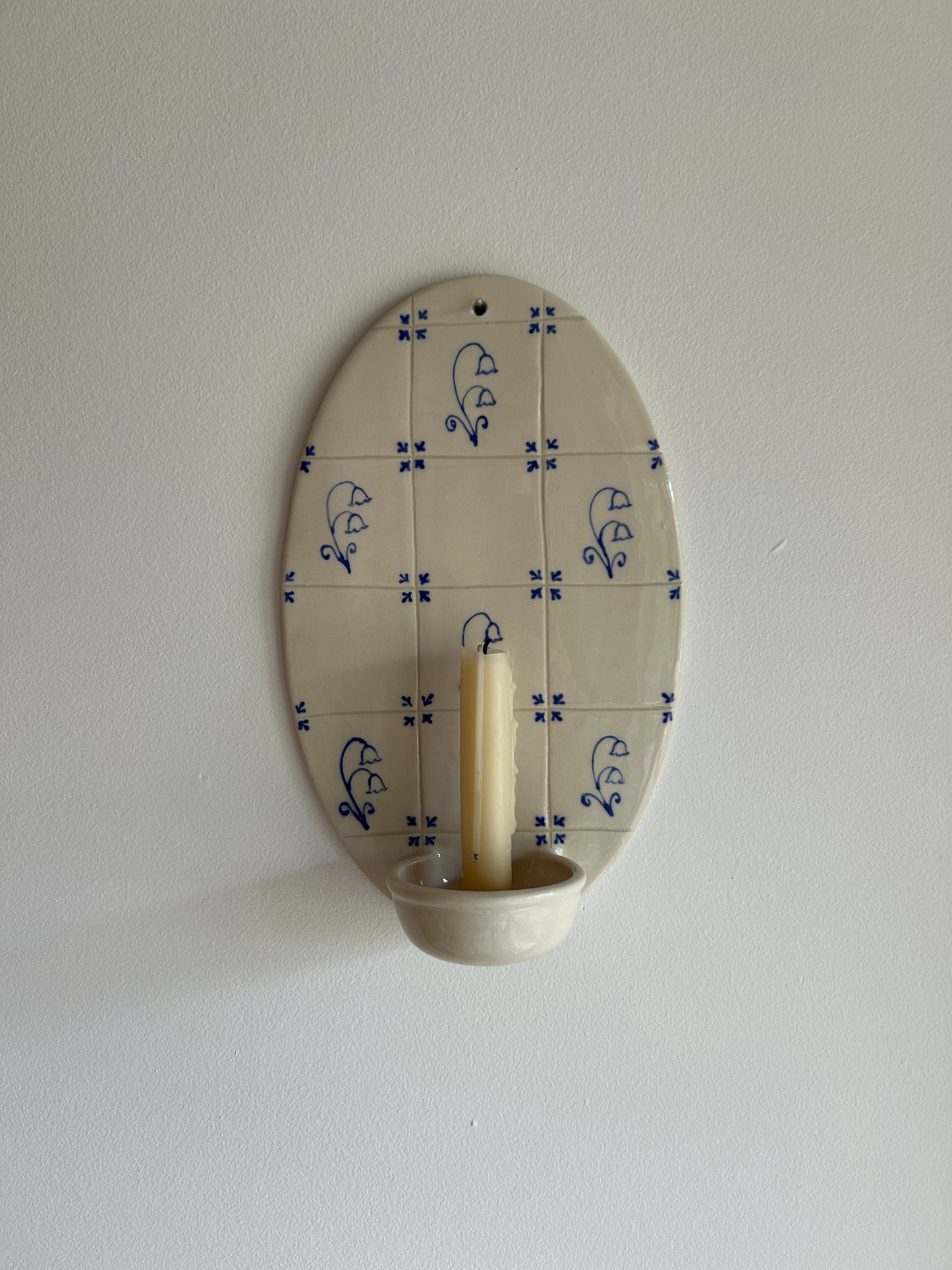 Delft Candle Oval Sconce - Bell Flower