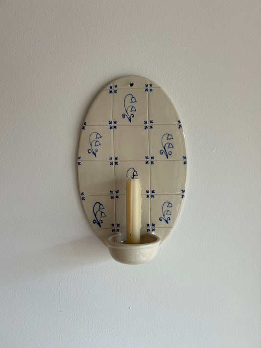 Delft Candle Oval Sconce - Bell Flower
