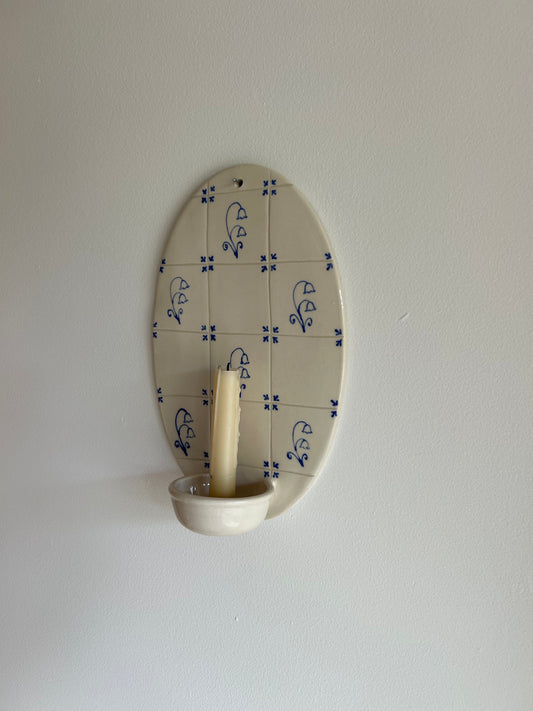 Delft Candle Oval Sconce - Bell Flower